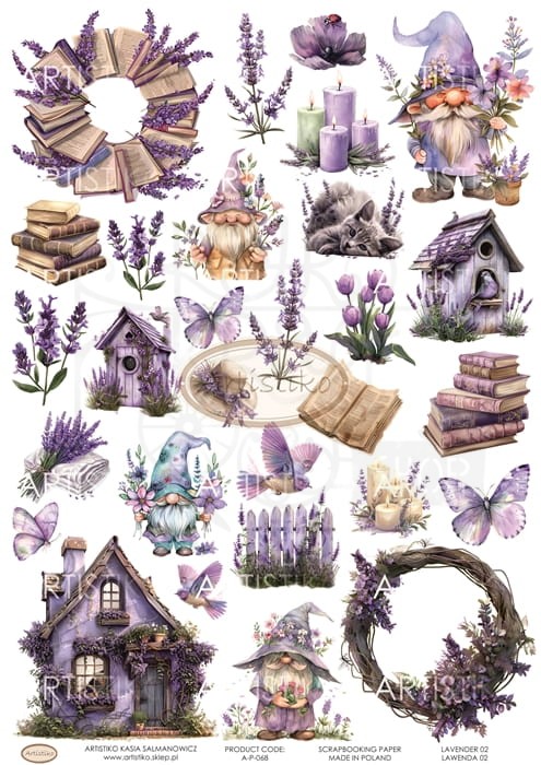 Papier do scrapbookingu A4 dodatki do wycinania Lawenda 02 A-P-068 Artistiko