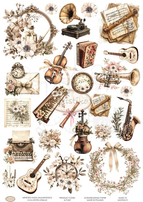Papier do scrapbookingu A4 dodatki do wycinania Muzyka 01 A-P-067 Artistiko