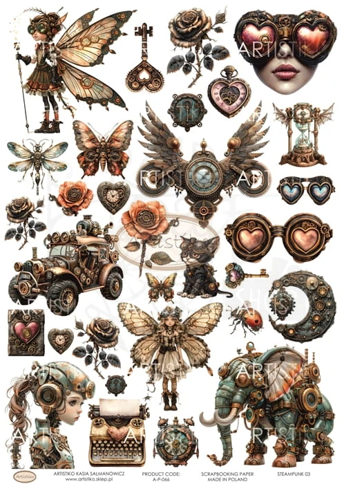 Papier do scrapbookingu A4 dodatki do wycinania Steampunk 03 A-P-066 Artistiko