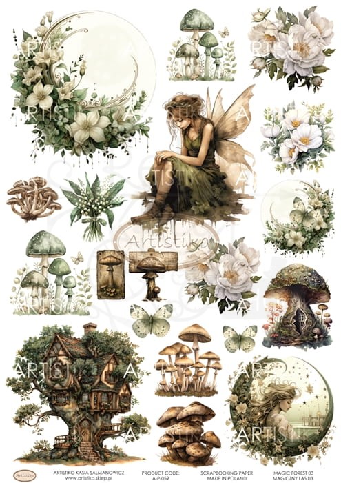 Papier do scrapbookingu A4 dodatki do wycinania Magiczny las 03 A-P-059 Artistiko