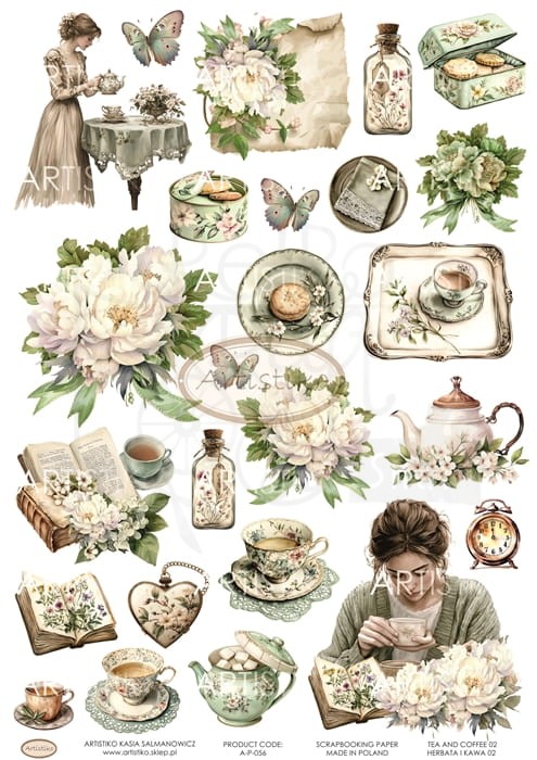 Papier do scrapbookingu A4 dodatki do wycinania Herbata i kawa 02 A-P-056 Artistiko