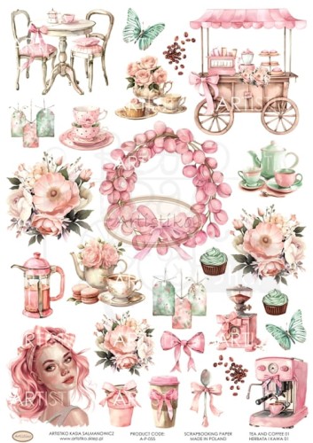 Papier do scrapbookingu A4 dodatki do wycinania Herbata i kawa 01 A-P-055 Artistiko