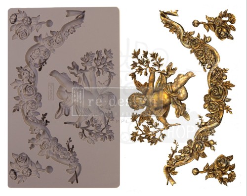 Foremka silikonowa 20x13 Divine Floral aniołek i ornament 645403 Prima