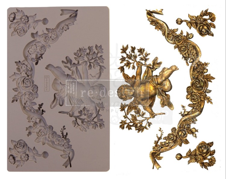 Foremka silikonowa 20x13 Divine Floral aniołek i ornament 645403 Prima