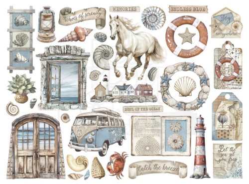Ozdoby kształty tekturowe Die Cuts Silent Sea 37szt DFLDC115 Stamperia