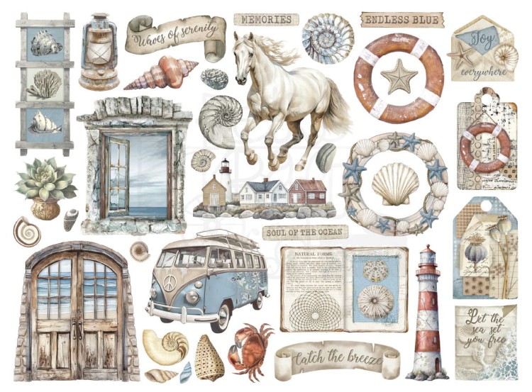 Ozdoby kształty tekturowe Die Cuts Silent Sea 37szt DFLDC115 Stamperia