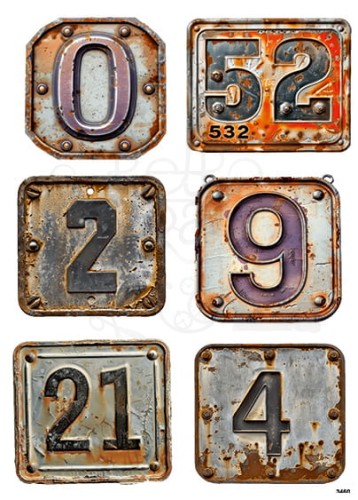 Papier ryżowy do decoupage A4 Zardzewiałe numerki 3460