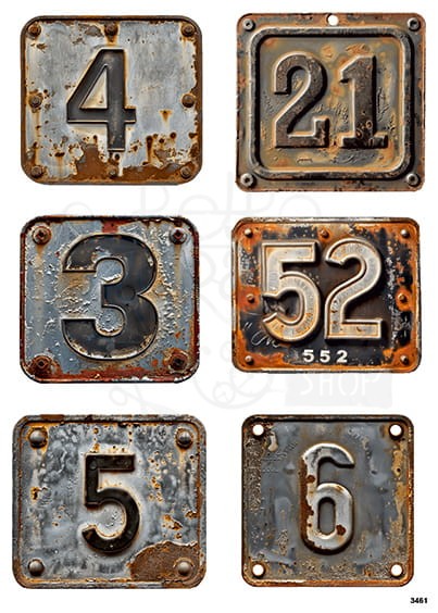 Papier ryżowy do decoupage A4 Zardzewiałe numerki 3461