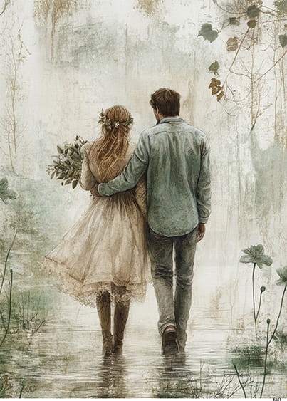 Papier ryżowy do decoupage A5 Spacerująca para 8351