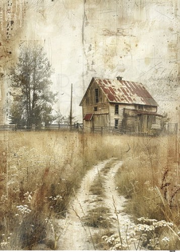 Papier ryżowy do decoupage A5 Budynek na wsi 8439