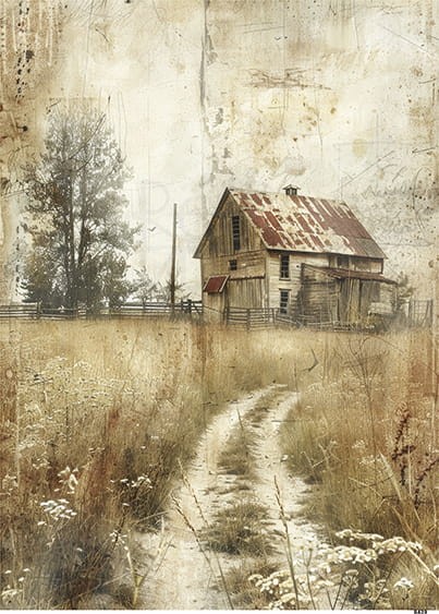 Papier ryżowy do decoupage A5 Budynek na wsi 8439