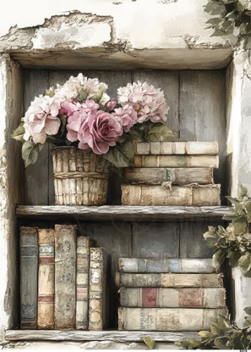 Papier ryżowy do decoupage A5 Półka z książkami 8576