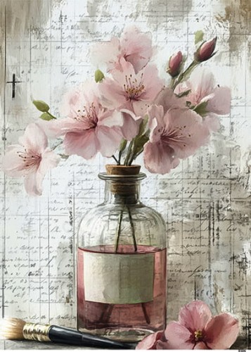 Papier ryżowy do decoupage A5 Butelka z kwiatami 8586