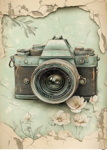 Papier ryżowy do decoupage A5 Aparat fotograficzny retro 8827