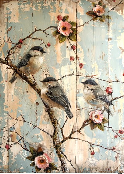 Papier ryżowy do decoupage A4 Ptaki na gałęzi 9064