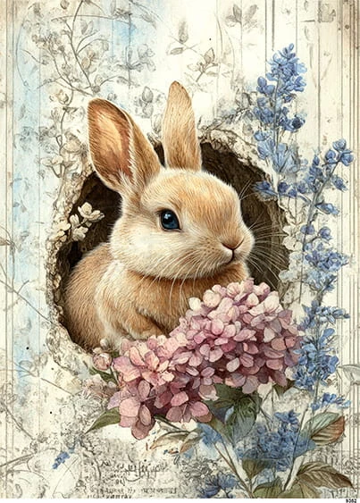 Papier ryżowy do decoupage A5 Króliczek i kwiaty 9352
