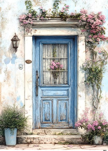 Papier ryżowy do decoupage A5 Niebieskie drzwi 9401