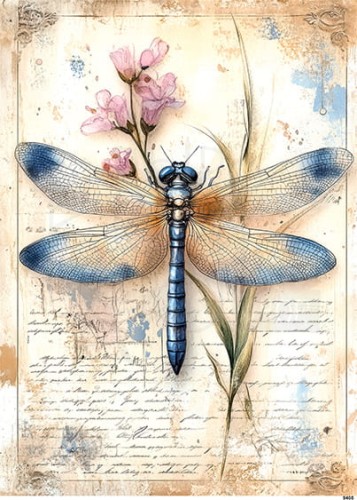 Papier ryżowy do decoupage A4 Ważka i list retro 9405