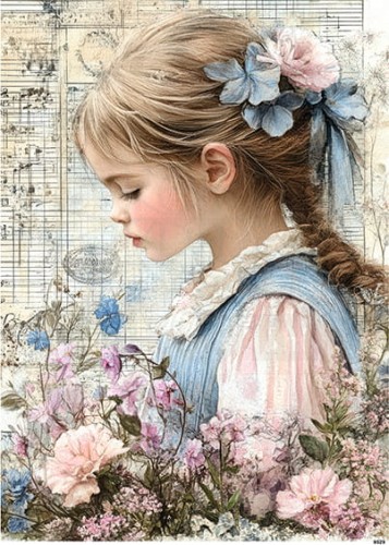 Papier ryżowy do decoupage A5 Dziewczynka w kwiatach 9529