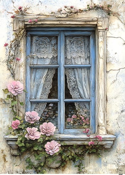 Papier ryżowy do decoupage A5 Niebieskie okno 9546