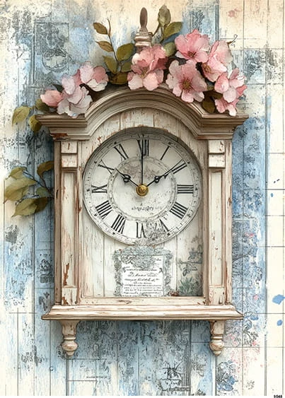 Papier ryżowy do decoupage A5 Zegar biały retro 9548