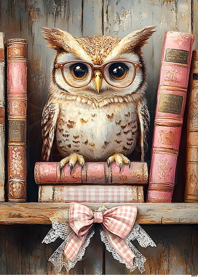 Papier ryżowy do decoupage A5 Sowa i książki 9905
