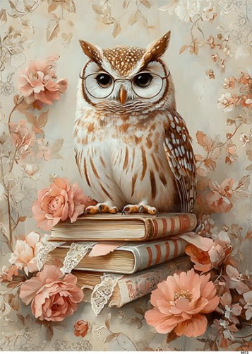 Papier ryżowy do decoupage A5 Sowa i książki 9973
