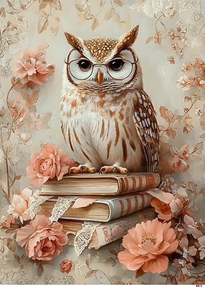 Papier ryżowy do decoupage A5 Sowa i książki 9973