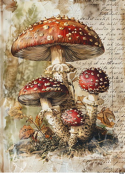 Papier ryżowy do decoupage A5 Grzyby muchomory retro 10126