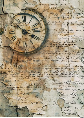 Papier ryżowy do decoupage A4 Tło z zegarem retro 10159