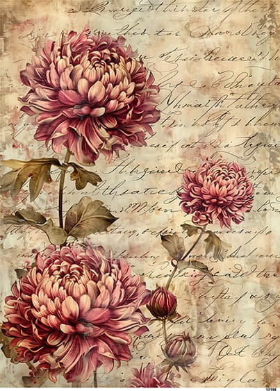 Papier ryżowy do decoupage A4 Chryzantemy retro 10198