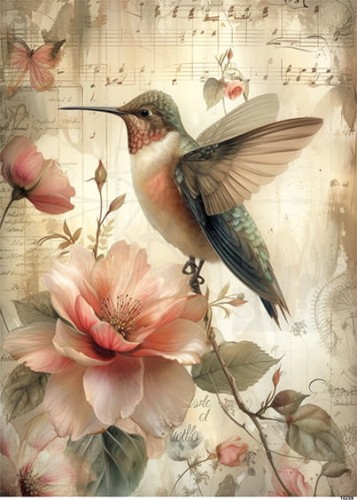 Papier ryżowy do decoupage A5 Ptak koliber retro 10259