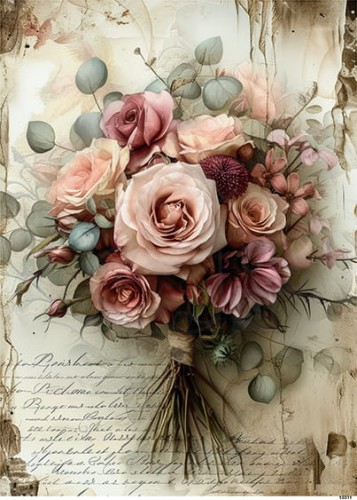 Papier ryżowy do decoupage A4 Bukiet z różami retro 10311