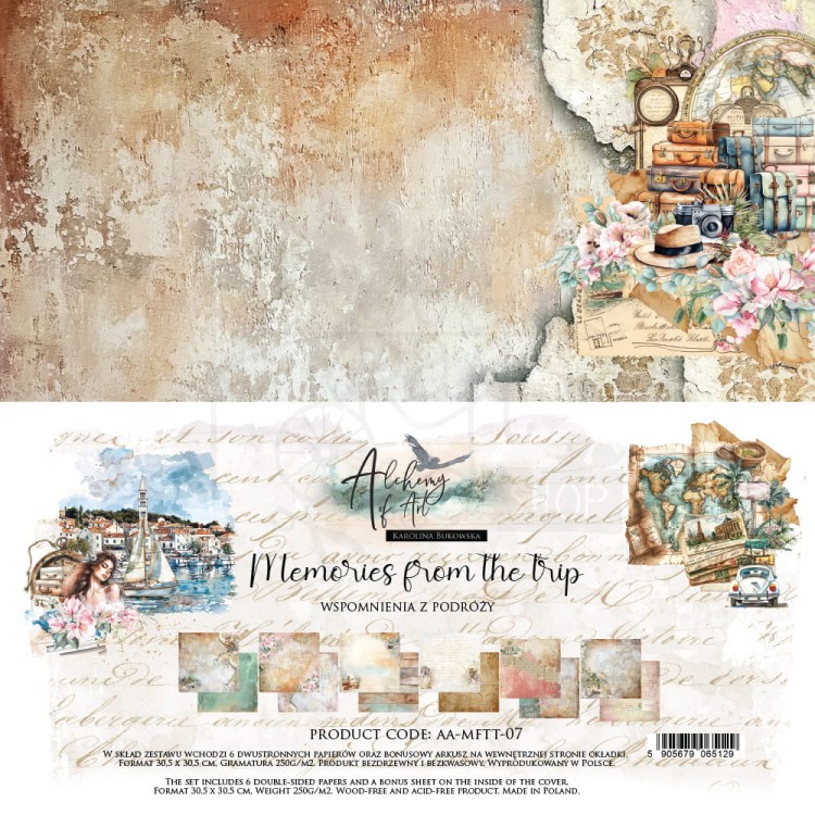 Zestaw papierów do scrapbookingu 30x30 Memories from the Trip AA-MFTT-07 Alchemy of Art