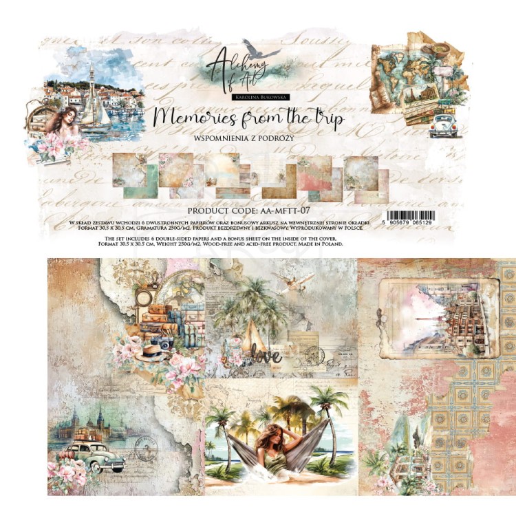 Zestaw papierów do scrapbookingu 30x30 Memories from the Trip AA-MFTT-07 Alchemy of Art
