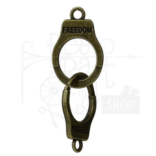 Ozdoba metalowa - kajdanki z napisem FREEDOM - antyczny brąz