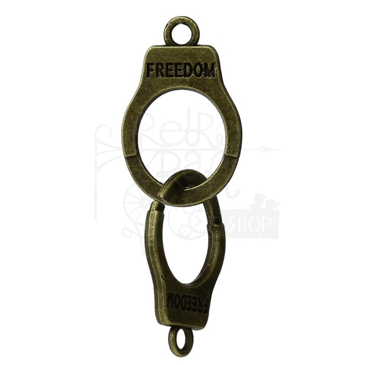 Ozdoba metalowa - kajdanki z napisem FREEDOM - antyczny brąz