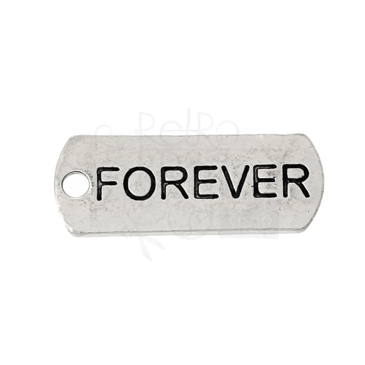 Ozdoba metalowa - plakietka tag z napisem FOREVER - antyczne srebro