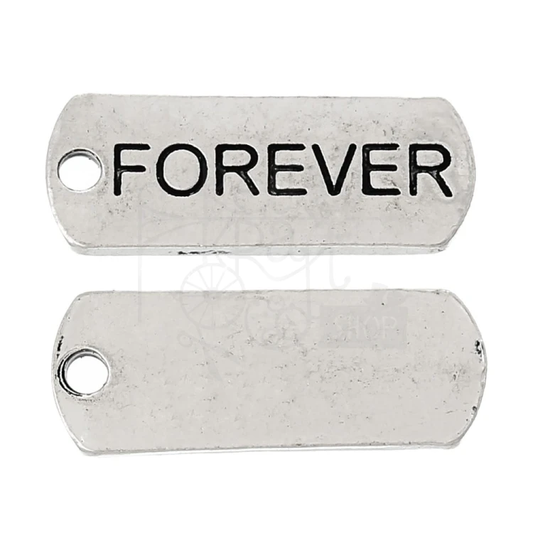 Ozdoba metalowa - plakietka tag z napisem FOREVER - antyczne srebro