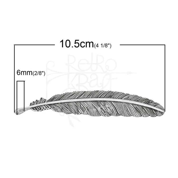 Ozdoba metalowa - piórko 9 duże 105x20mm - antyczne srebro