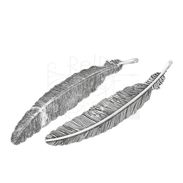 Ozdoba metalowa - piórko 9 duże 105x20mm - antyczne srebro