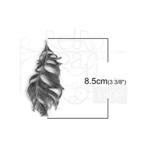 Ozdoba metalowa - piórko 10 duże 85x40mm - antyczne srebro
