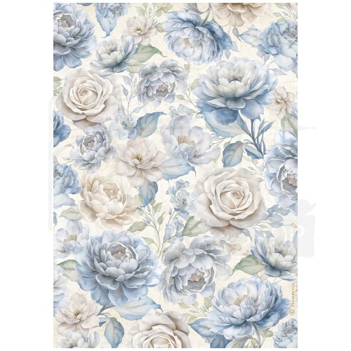 Papier ryżowy do decoupage A4 Timeless Duże róże niebieskie DFSA41032 Stamperia