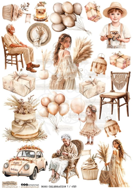 Papier ryżowy do decoupage A4 Boho Cellebration 1 4125 ScrapLove