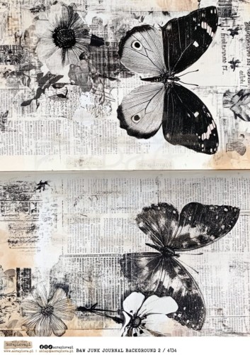 Papier ryżowy do decoupage A4 B&amp;W Junk Journal Backgorund 2 4134 ScrapLove