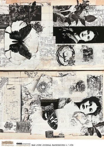Papier ryżowy do decoupage A4 B&amp;W Junk Journal Backgorund 4 4136 ScrapLove