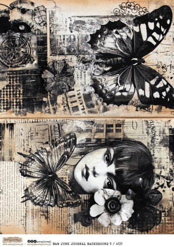 Papier ryżowy do decoupage A4 B&amp;W Junk Journal Backgorund 5 4137 ScrapLove