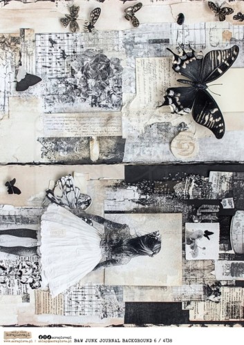Papier ryżowy do decoupage A4 B&amp;W Junk Journal Backgorund 6 4138 ScrapLove
