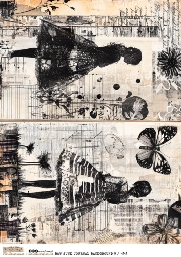 Papier ryżowy do decoupage A4 B&amp;W Junk Journal Backgorund 9 4141 ScrapLove