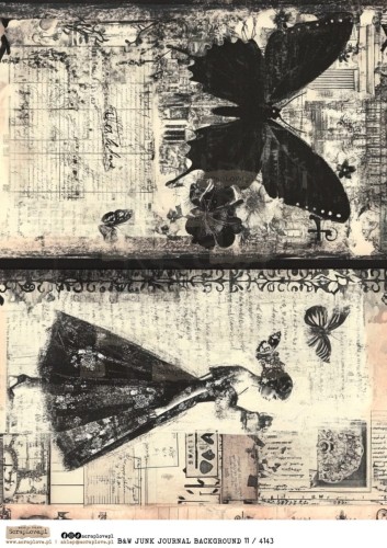 Papier ryżowy do decoupage A4 B&amp;W Junk Journal Backgorund 11 4143 ScrapLove